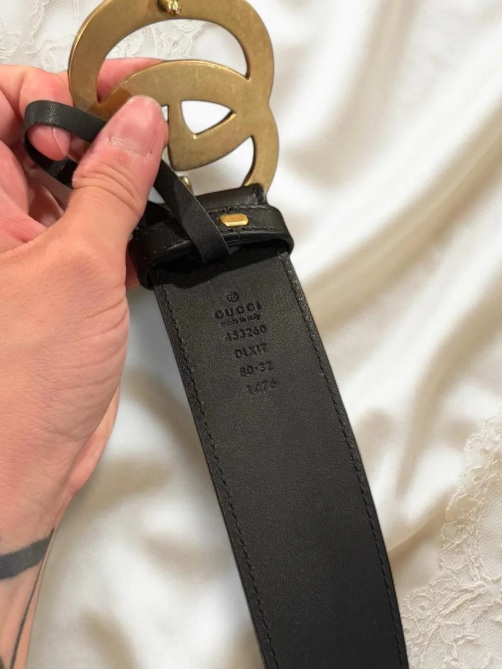 Gucci Black Leather Belt with Gold Pearl Double G Buckle